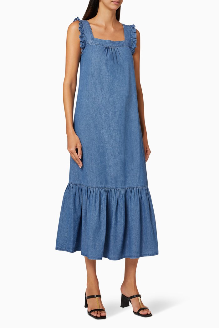 

Chambray Frill Dress, Blue
