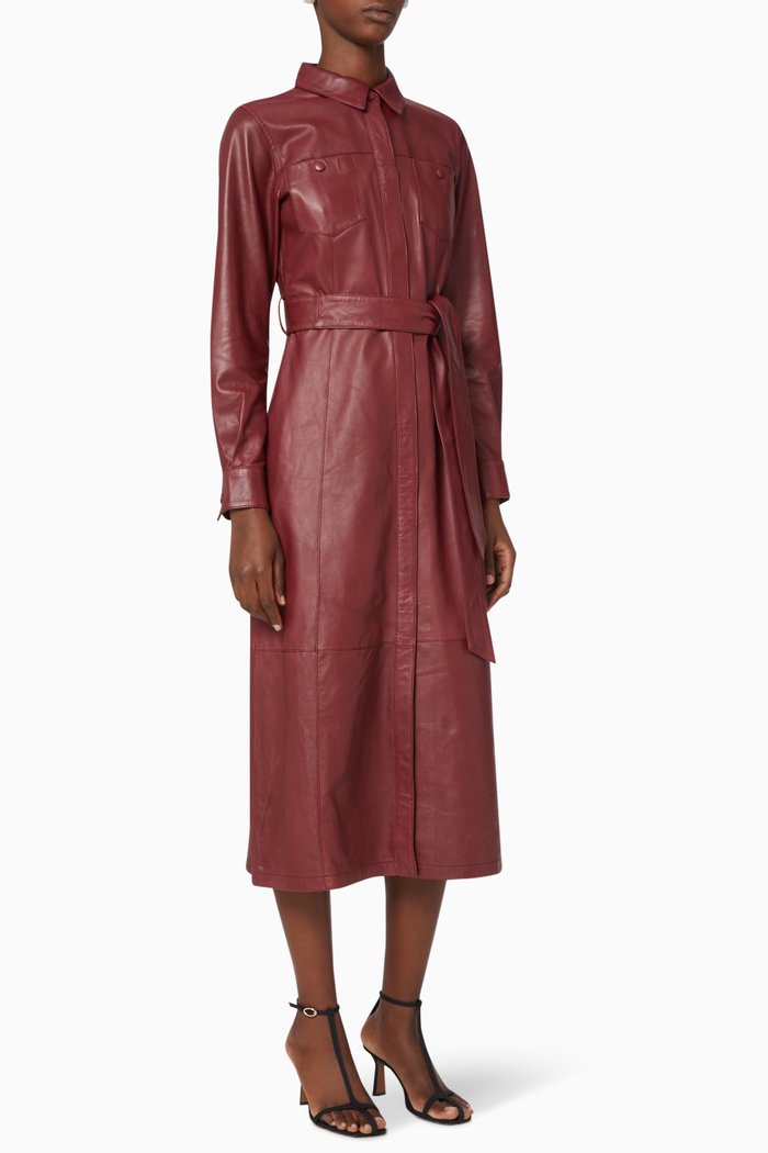 

Leather Shirt Dress, Burgundy