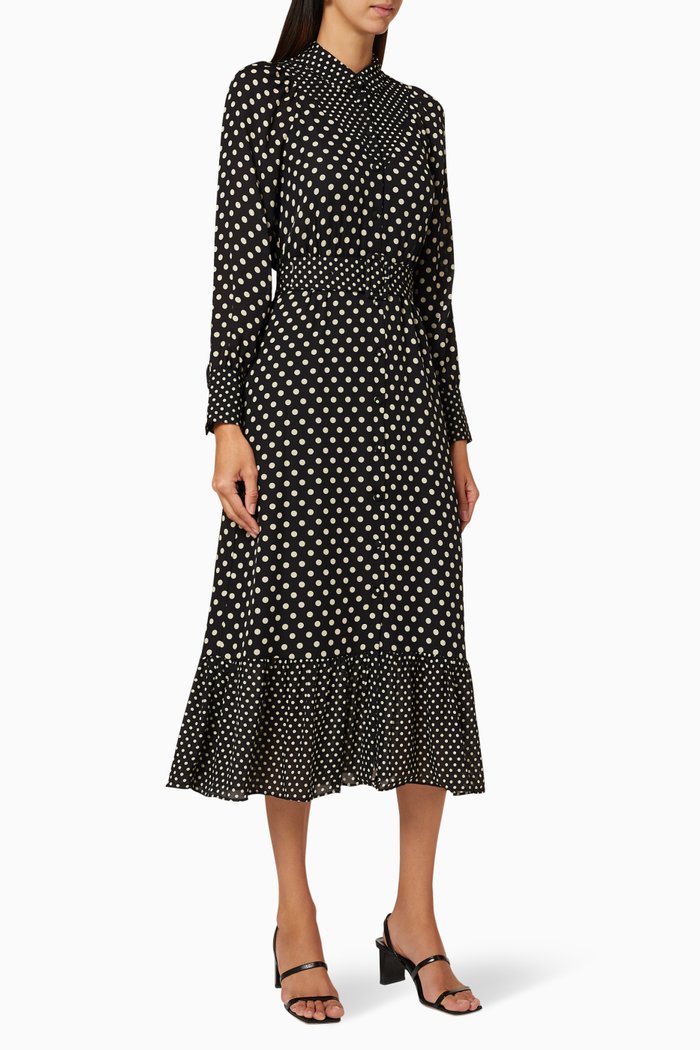 

Spot Print Silk Shirt Dress, Black