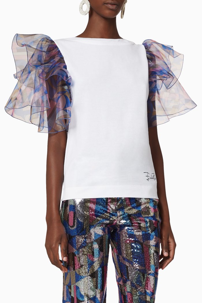 

Frill Cotton T-Shirt, White