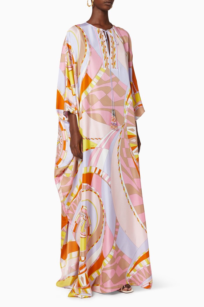 Geometric Printed Silk Kaftan, Pink