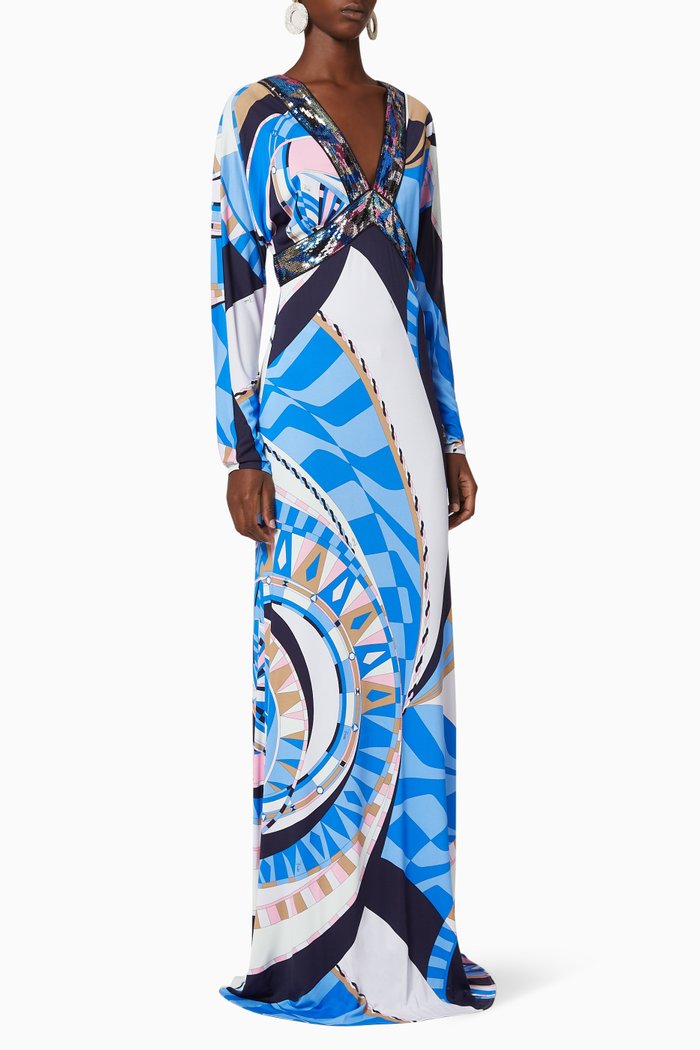 

Wally Printed Sequin Embellished Dress, Blue