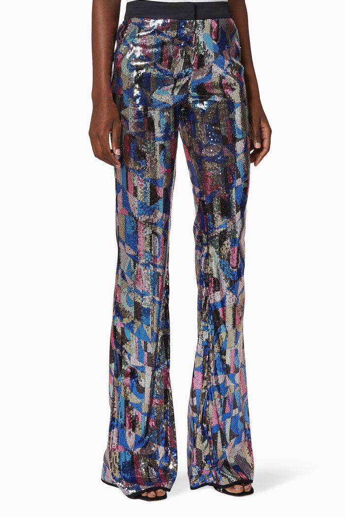 

Geometric Patterned Sequin Embellished Trousers, Blue