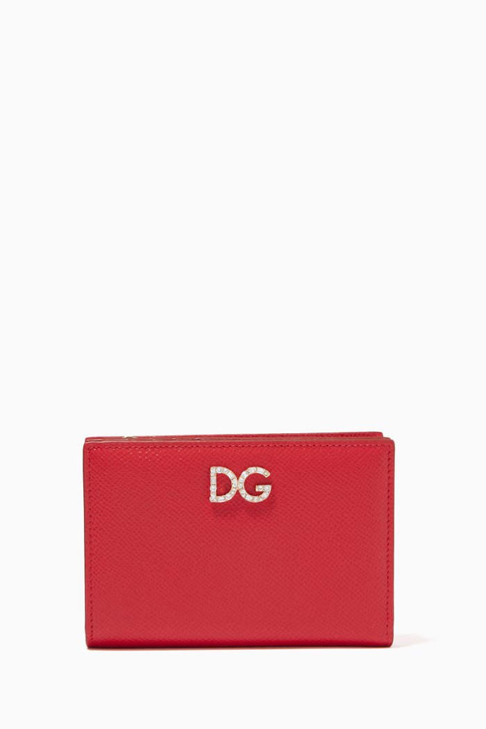 

Rhinestone DG Small Wallet in Dauphine Leather, Red