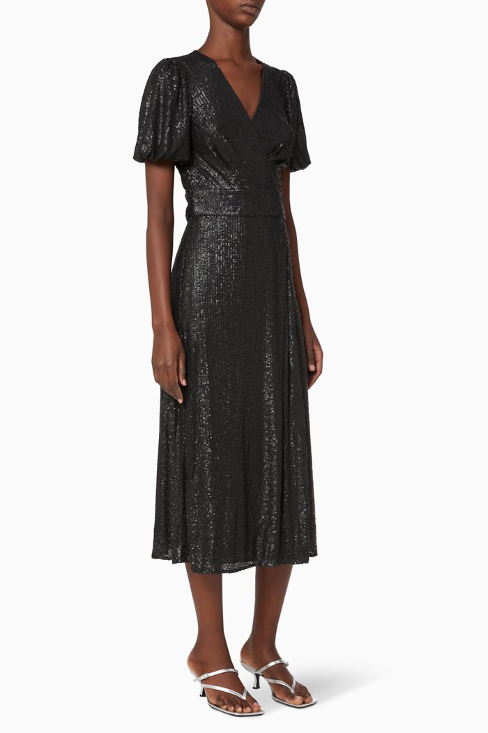 

Sequin Embellished Wrap Dress, Black