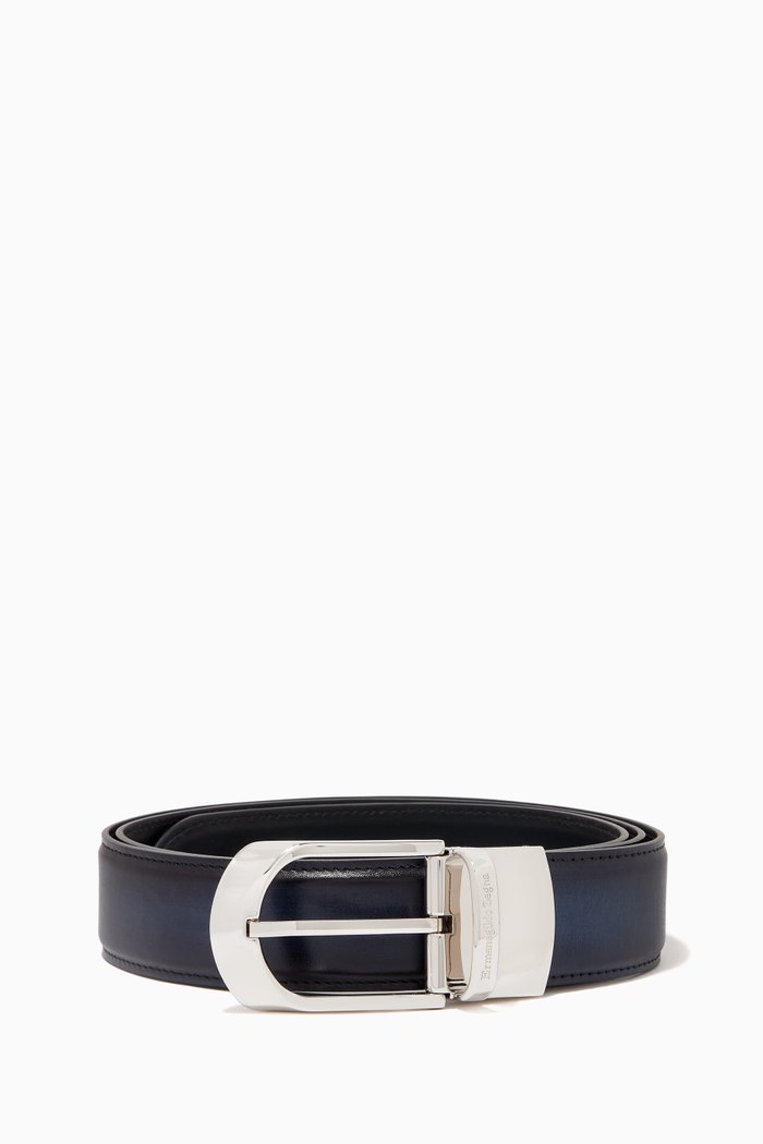

Reversible Belt in Calfskin Leather, Blue