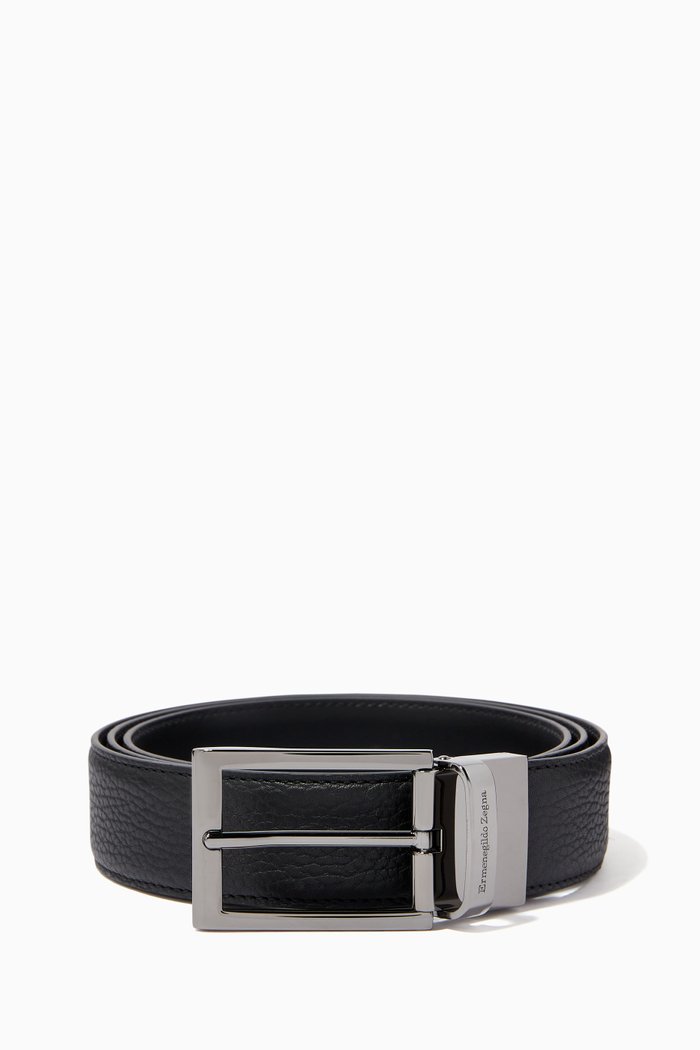 

Reversible Belt in Grained Calfskin Leather, Black