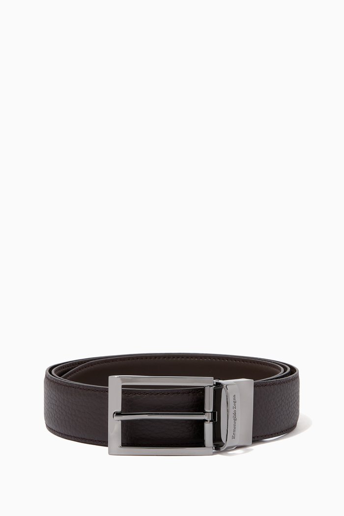 

Reversible Belt in Grained Calfskin Leather, Brown
