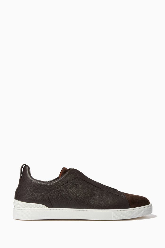 

Triple Stitch Sneakers in Grained Calfskin Leather & Suede, Brown