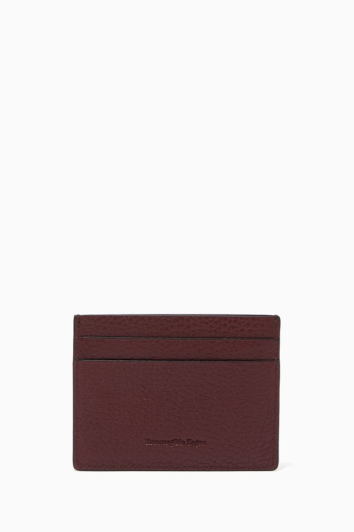 

Simple Card Case in Grained Calfskin Leather, Red