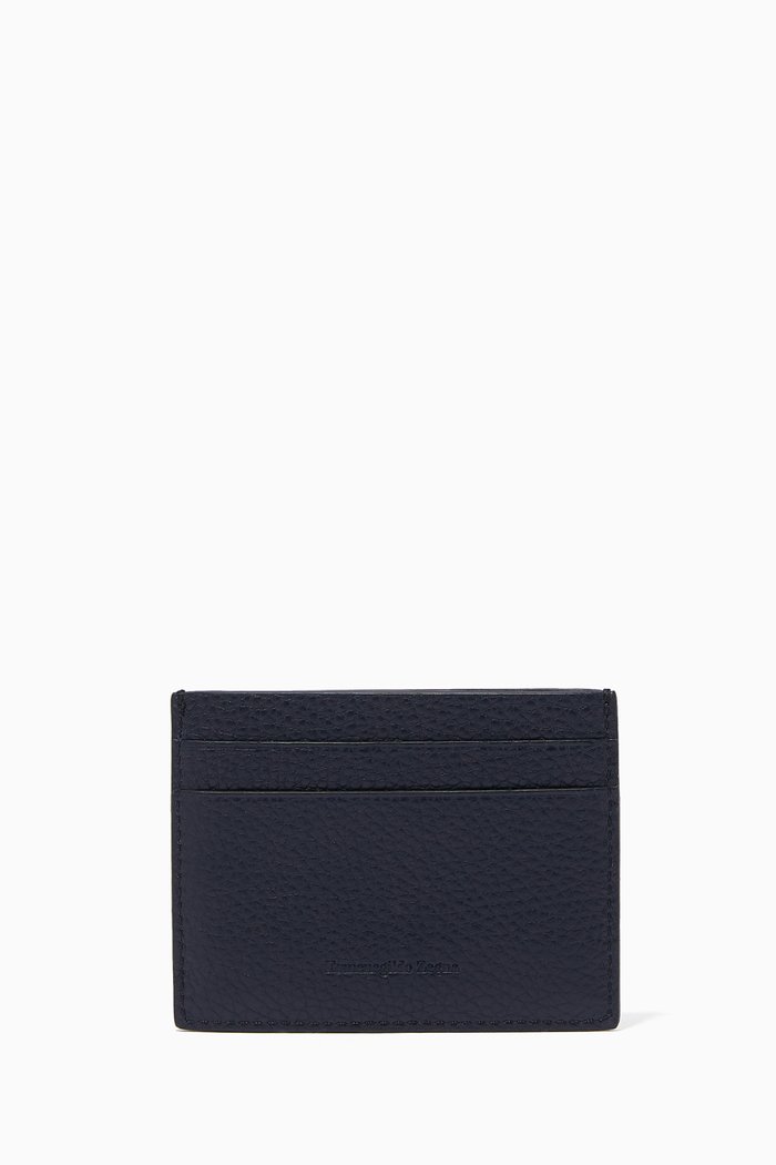 

Simple Card Case in Grained Calfskin Leather, Blue