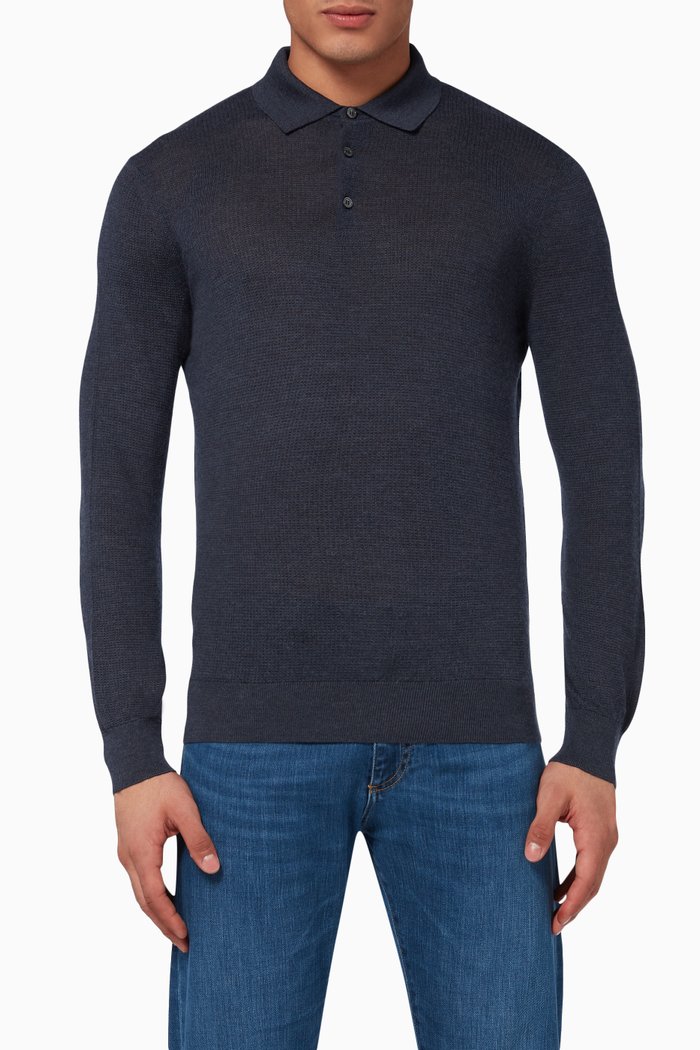 

Cashmere Silk Knit Polo, Blue