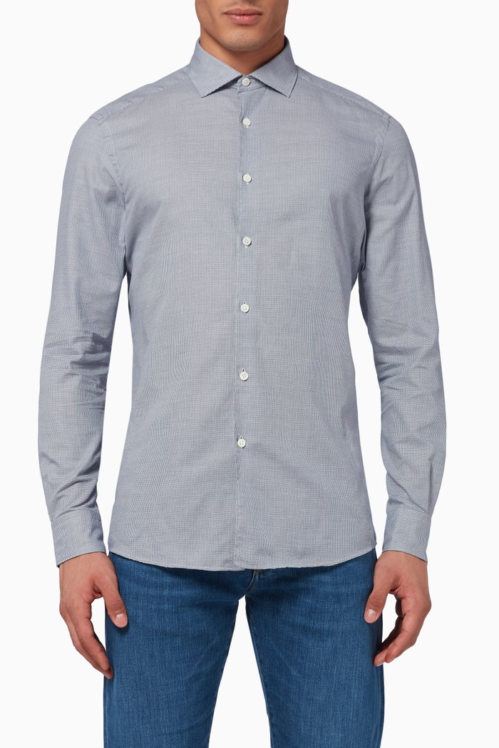 

Microstructured Cotton Shirt, Blue