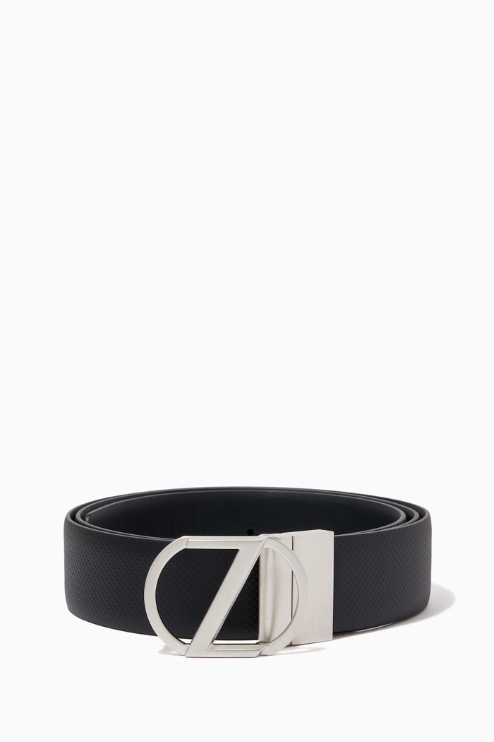 

Reversible Belt in Embossed Calfskin Leather, Black