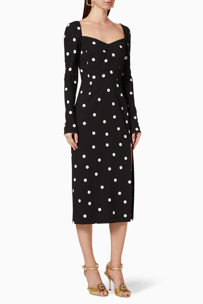 Polka Dot Midi Dress, Black