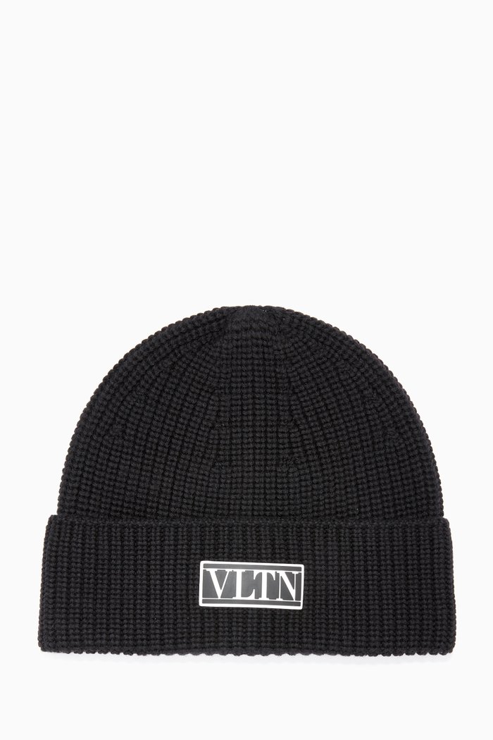 

Valentino Garavani VLTN TAG Beanie in Wool, Black