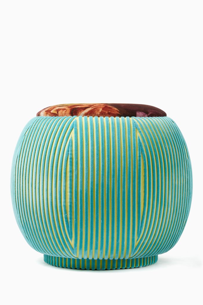 

Striped Velvet & Floral Print Satin Queen Pouf, Multicolour