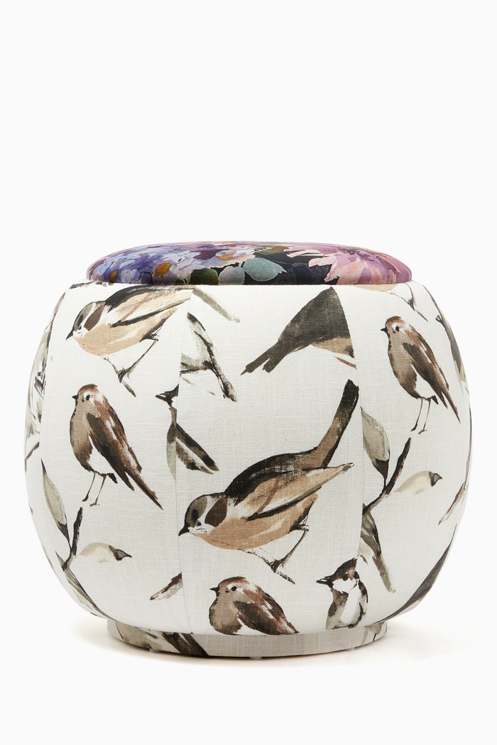 

Birds Linen & Floral Velvet Queen Pouf, Multicolour