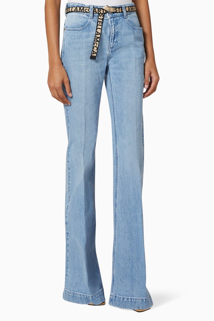 

Organic Cotton Denim Flared Jeans, Blue