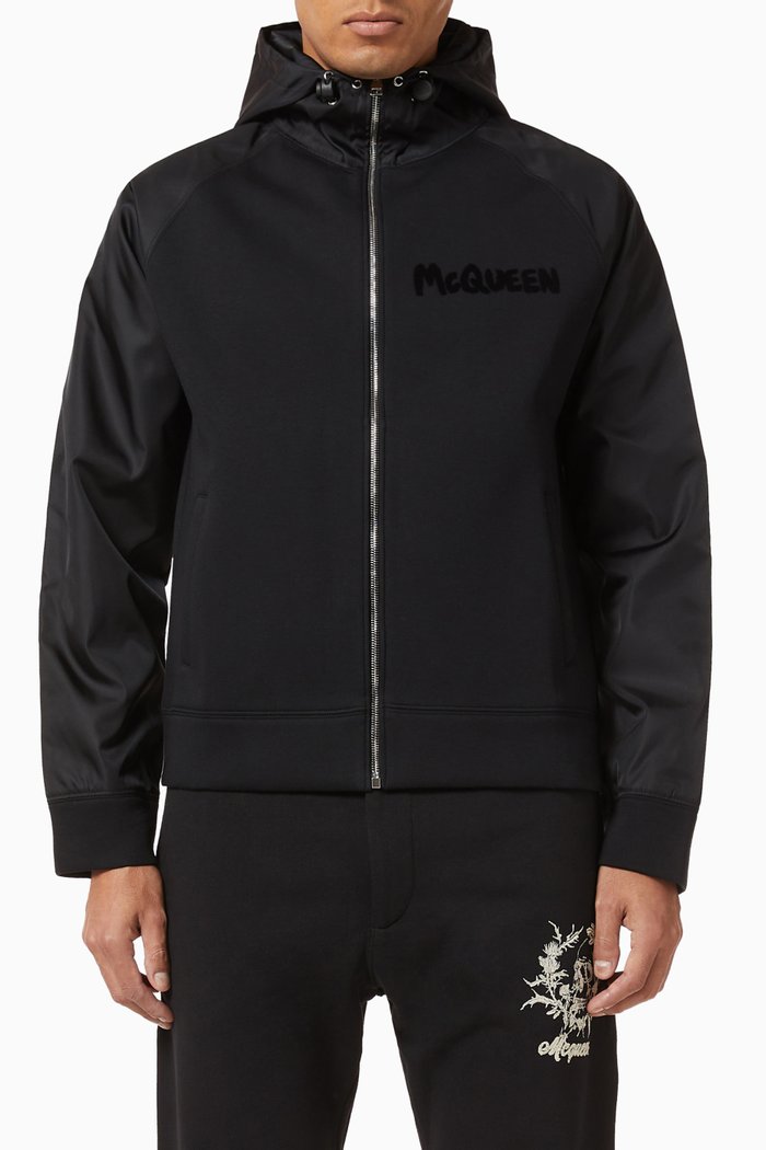 

McQueen Neoprene Hybrid Zipped Hoodie, Black