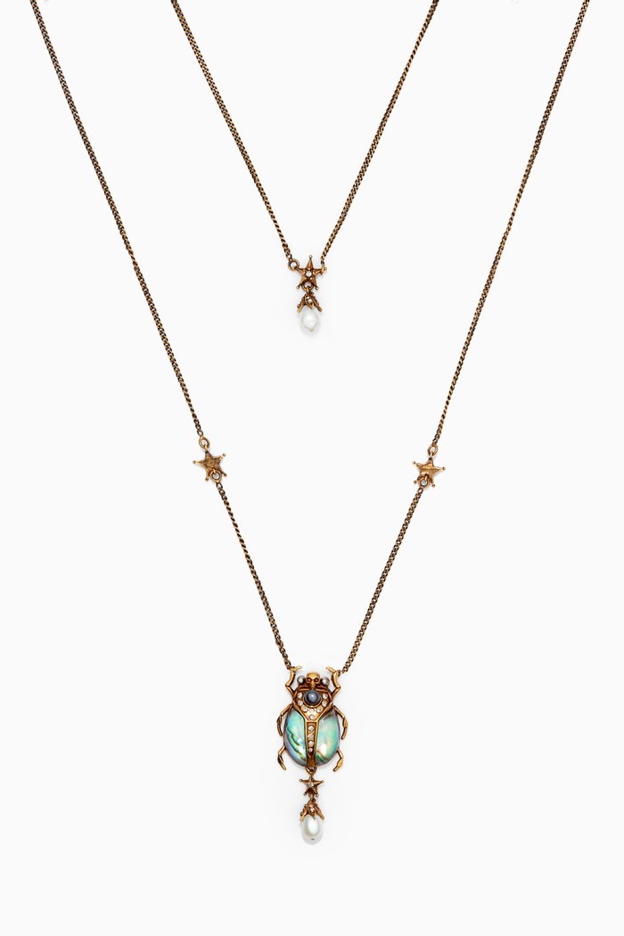 

Double-Wrap Beetle Necklace, Gold
