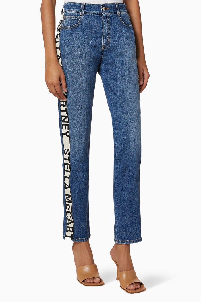 Logo Band Skinny Boyfriend Jeans, Blue