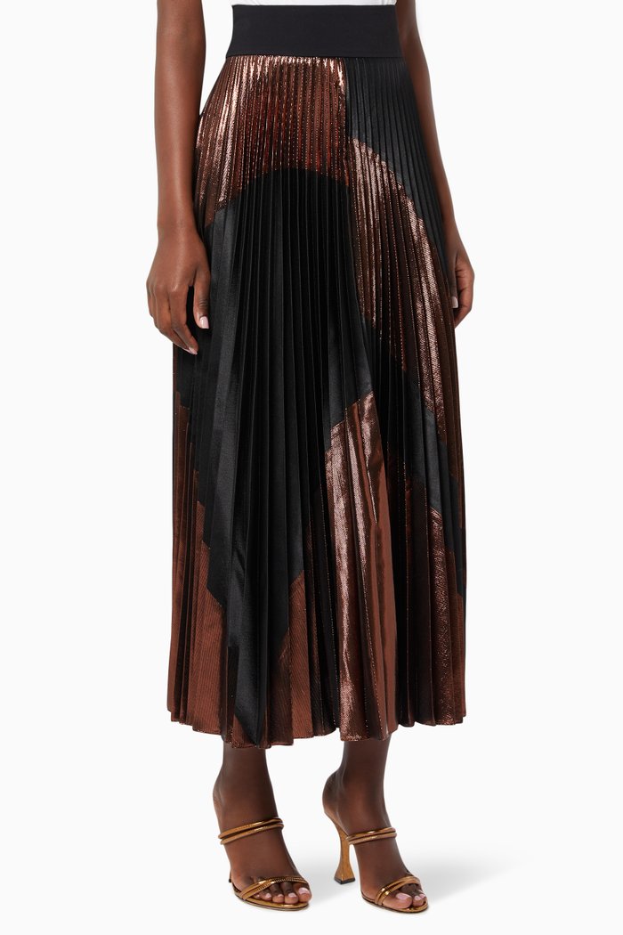

Arely Plissé Pleated Satin Skirt, Brown