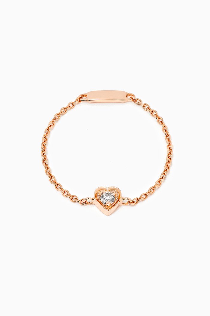 

Mini Heart Diamond Chain Ring in 18kt Rose Gold