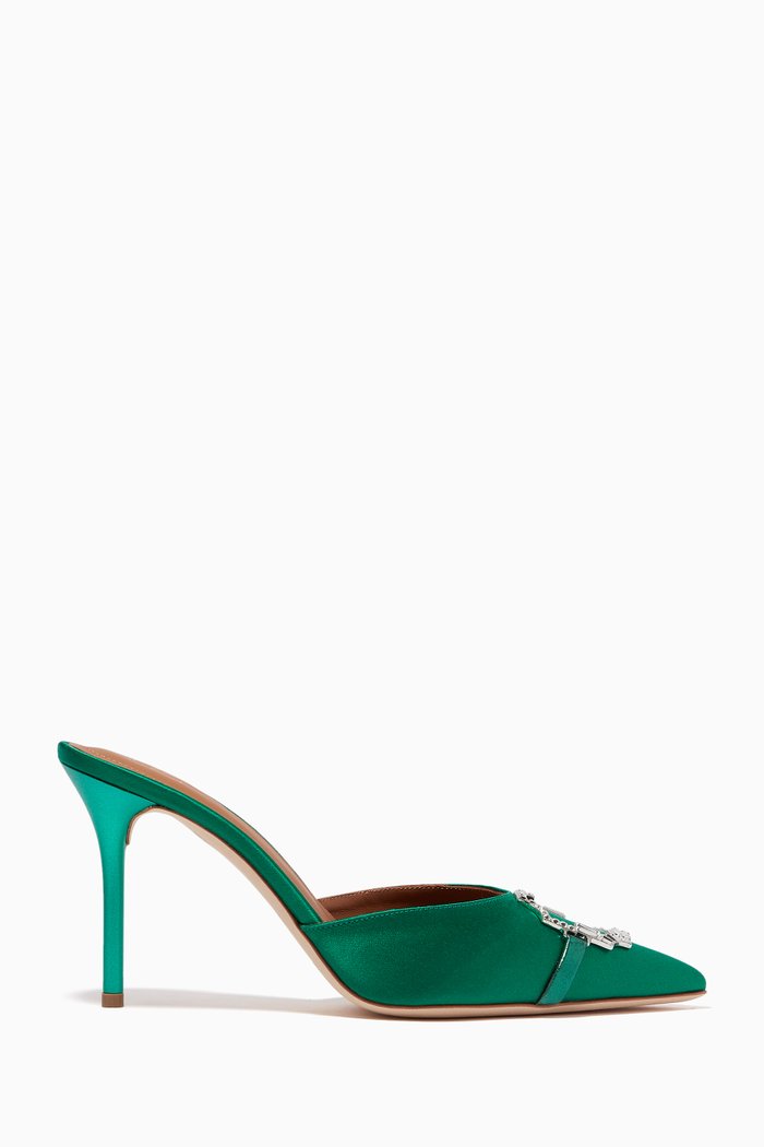 

Missy 85 Brooch Mules in Satin, Green