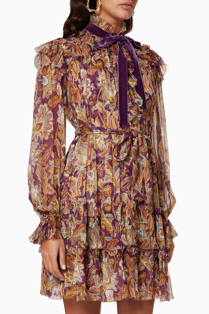 

Ladybeetle Ruffled Lurex Mini Dress, Purple
