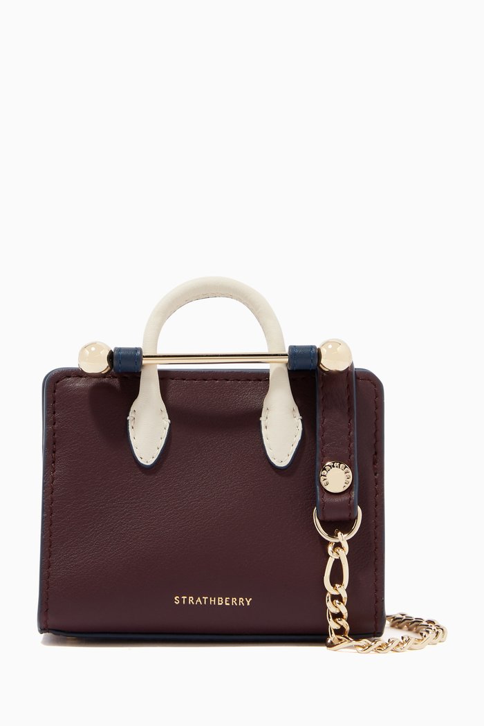 Miniature Nano Tote in Leather, Burgundy