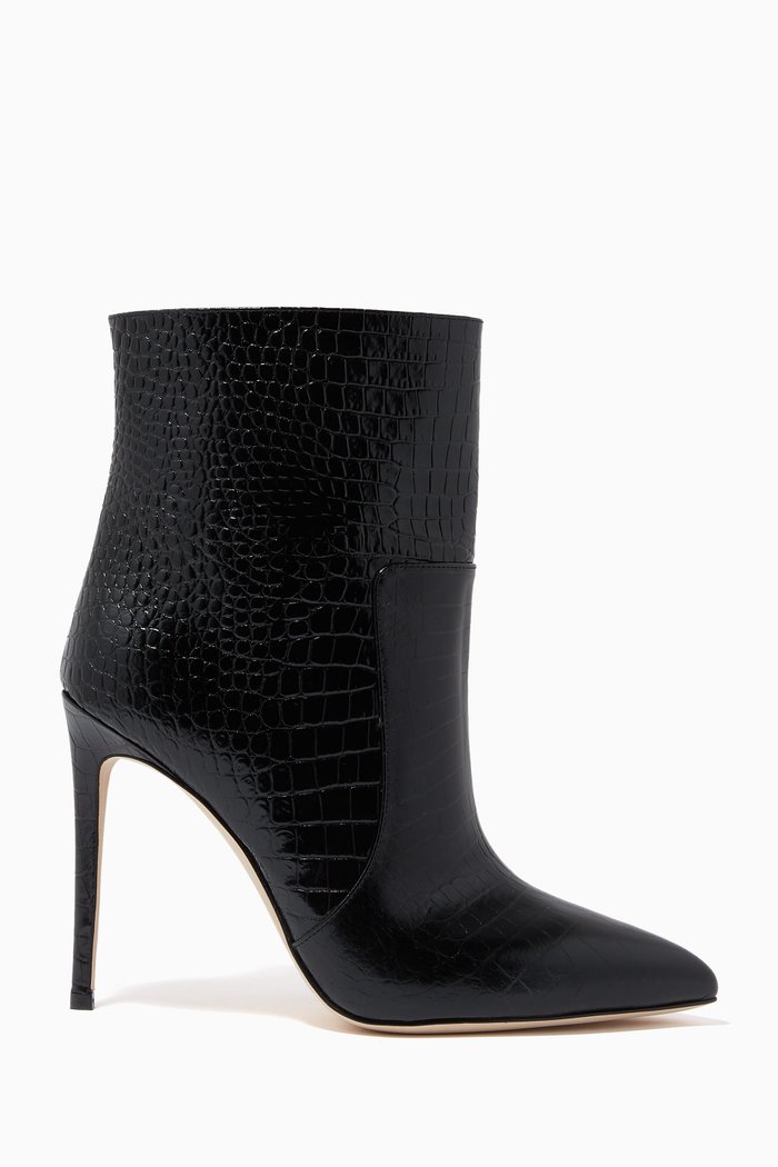 

Booties in Croc Print Leather, Black