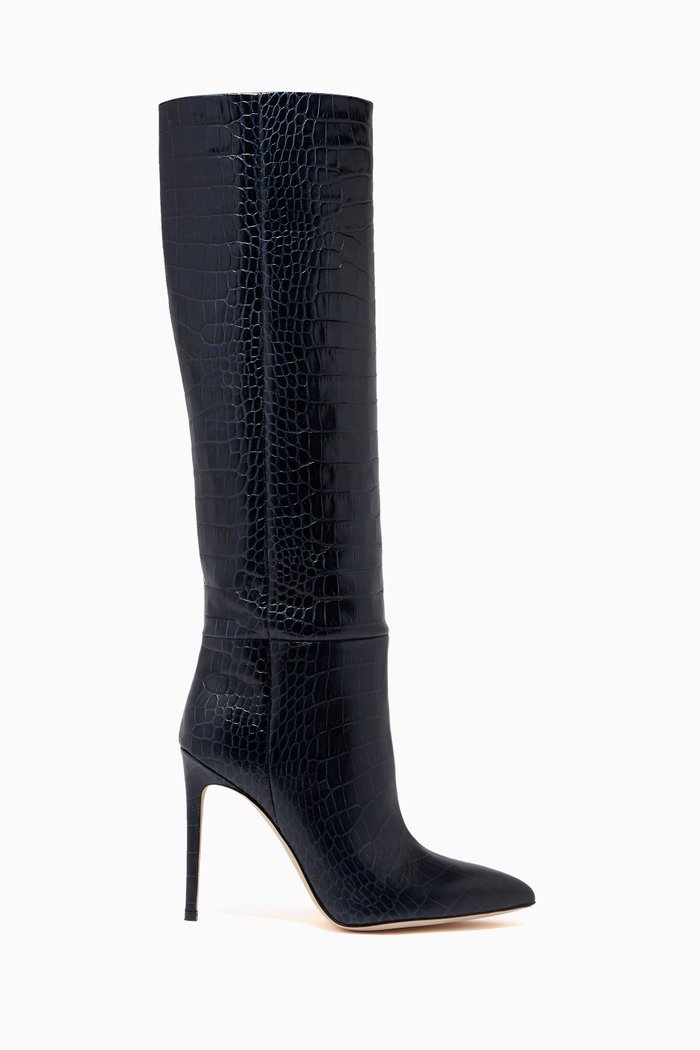 

Knee Boots in Coconut Print Leather, Blue
