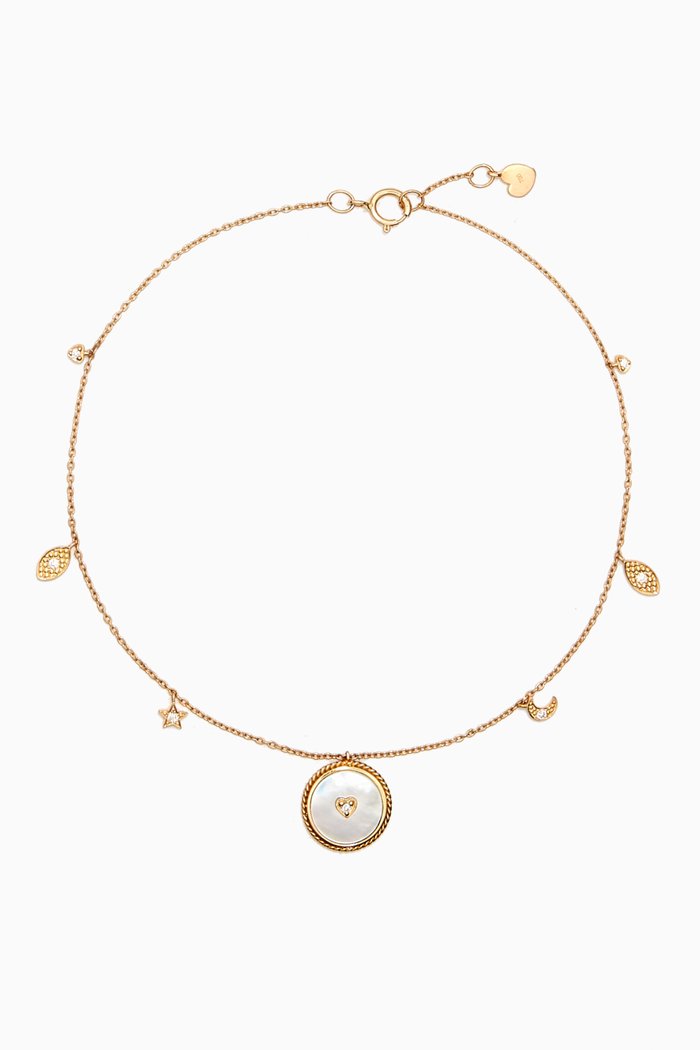 

Heart Deera Mother of Pearl Anklet in 18kt Yellow Gold