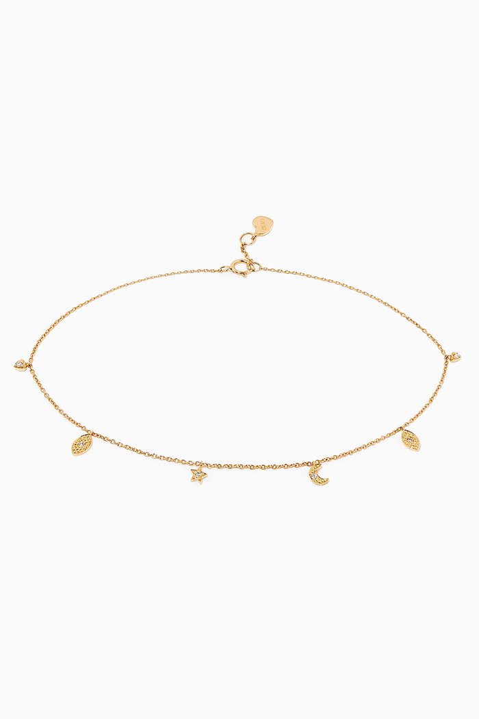 

Mixed Mini Sea Signs Diamond Anklet in 18kt Yellow Gold
