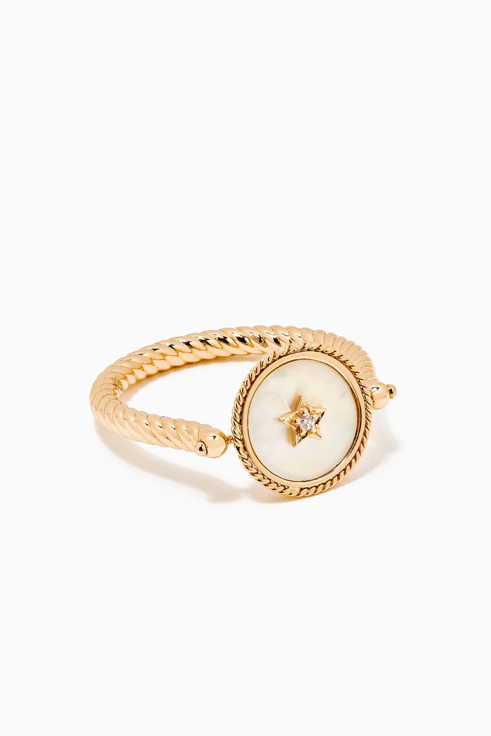 

Star Deera Flip Mother of Pearl Ring in 18kt Yellow Gold