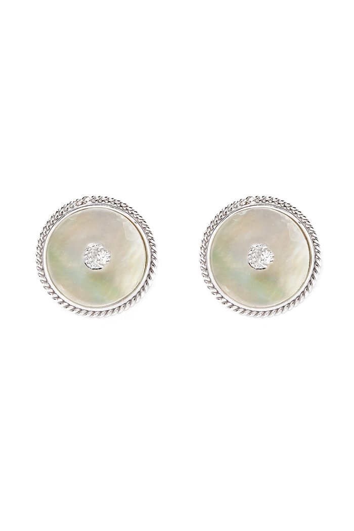 

Moon Deera Mother of Pearl Studs in 18kt White Gold, Silver