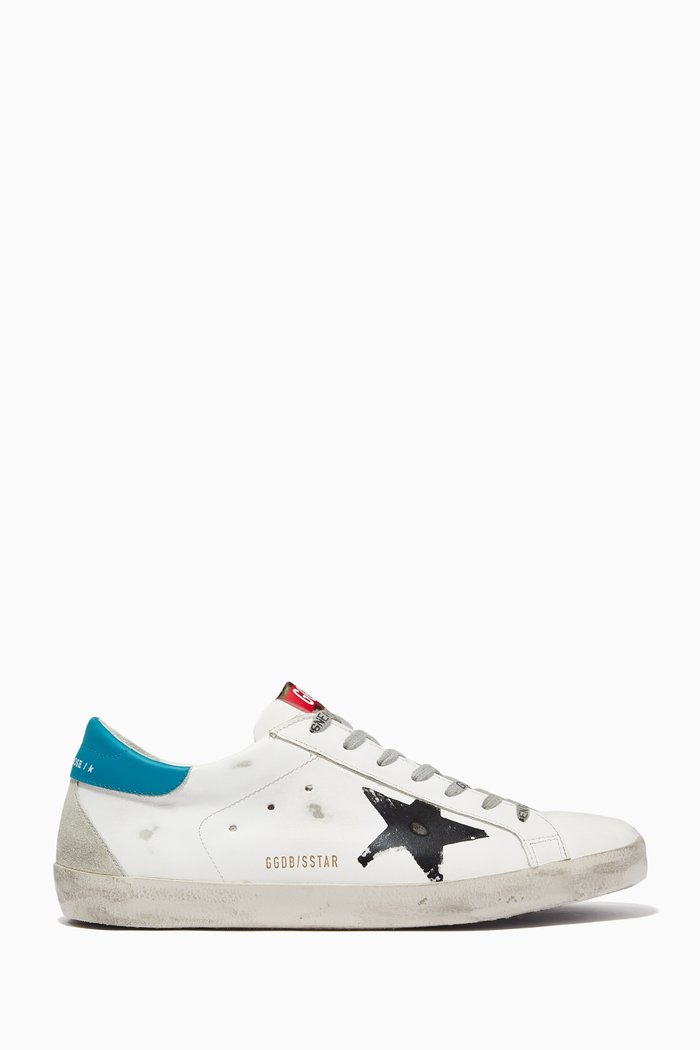 

Super-Star Sneakers with Hand-Painted Star in Leather, White