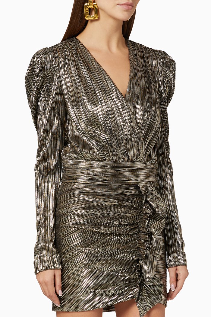 

Danielle Metallic Plisse Wrap Top, Gold