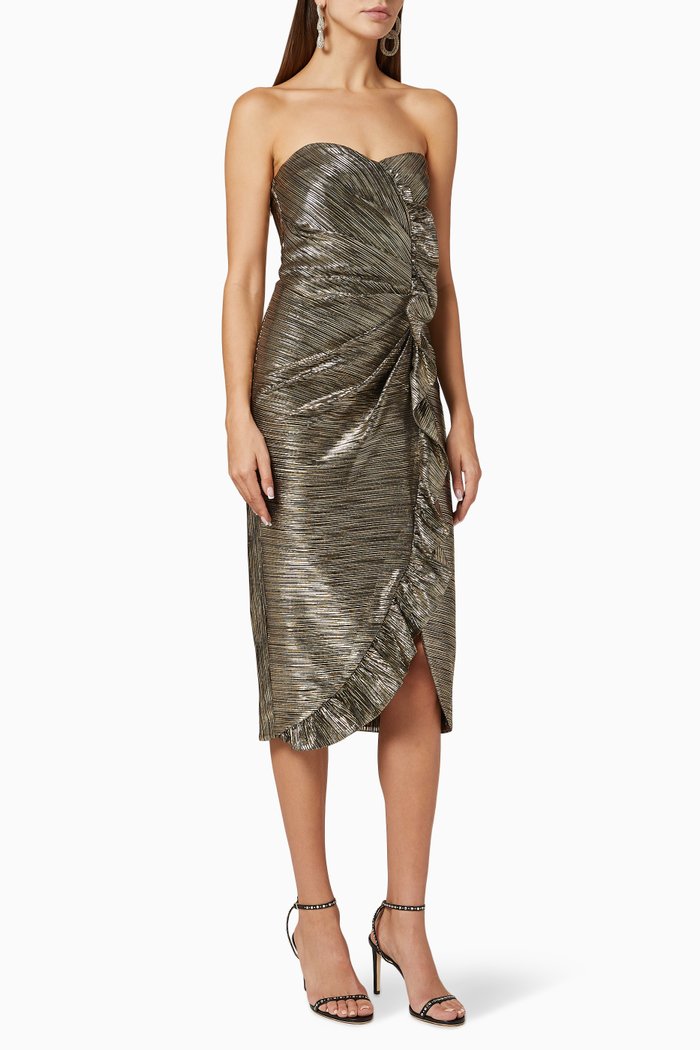 

Dylan Metallic Plisse Midi Dress, Gold