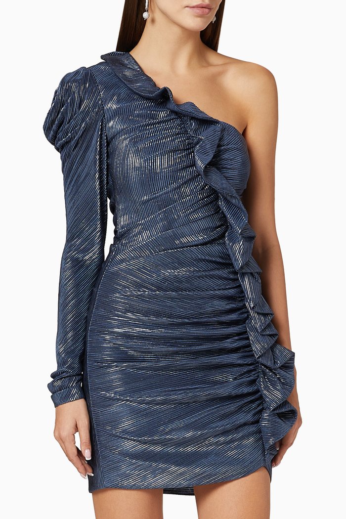 

Ainsley Metallic Plisse Mini Dress, Blue
