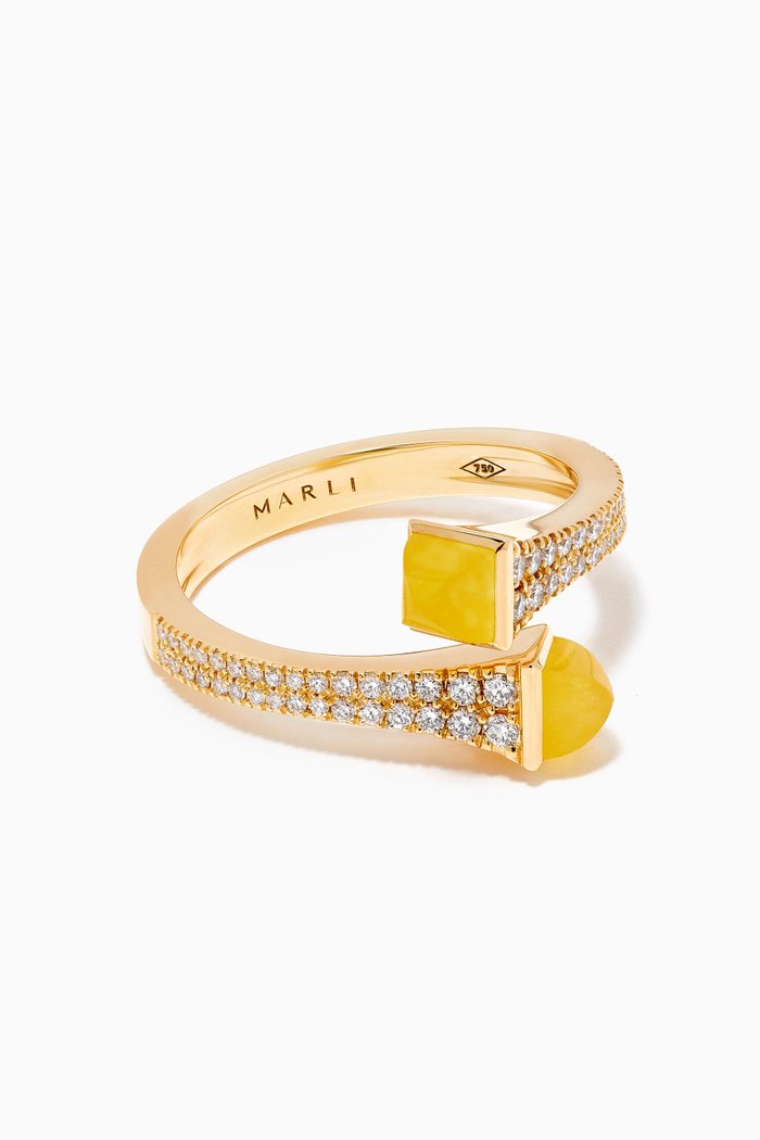 

Cleo Yellow Quartz Diamond Slim Ring in 18kt Gold