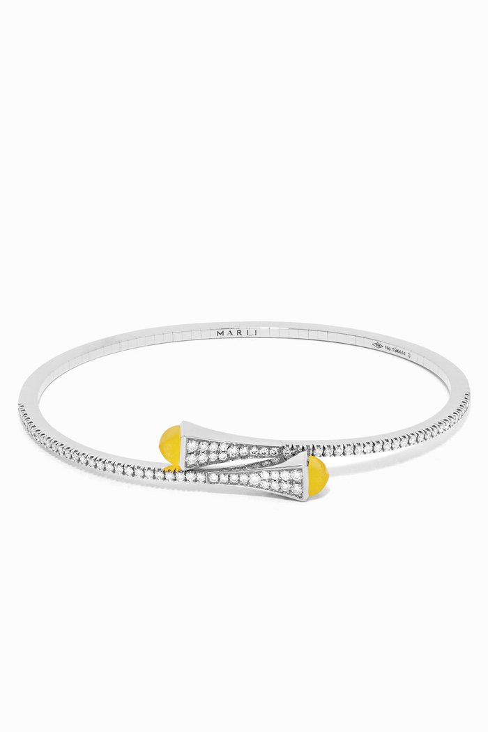 

Cleo Diamond Slim Slip-on Bracelet with Yellow Quartz in 18kt White Gold, Silver