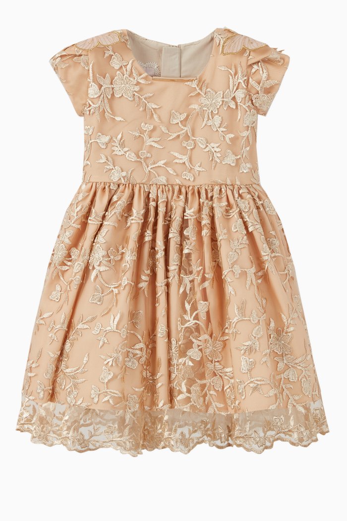 

Floral Lace Tulle Dress, Gold