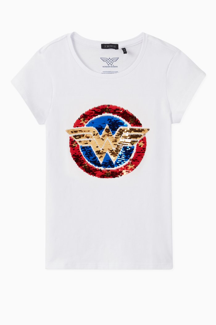 

Wonder Woman Sequinned Logo Cotton T-Shirt, White