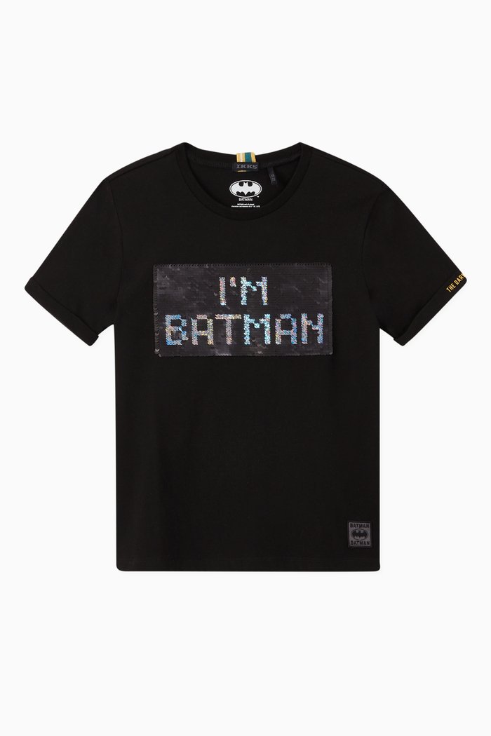 

"I'm Batman" Sequinned Cotton T-Shirt, Black