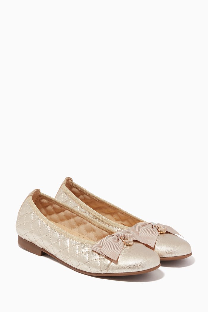

Ballerina Pumps in Quilted Leather, Gold