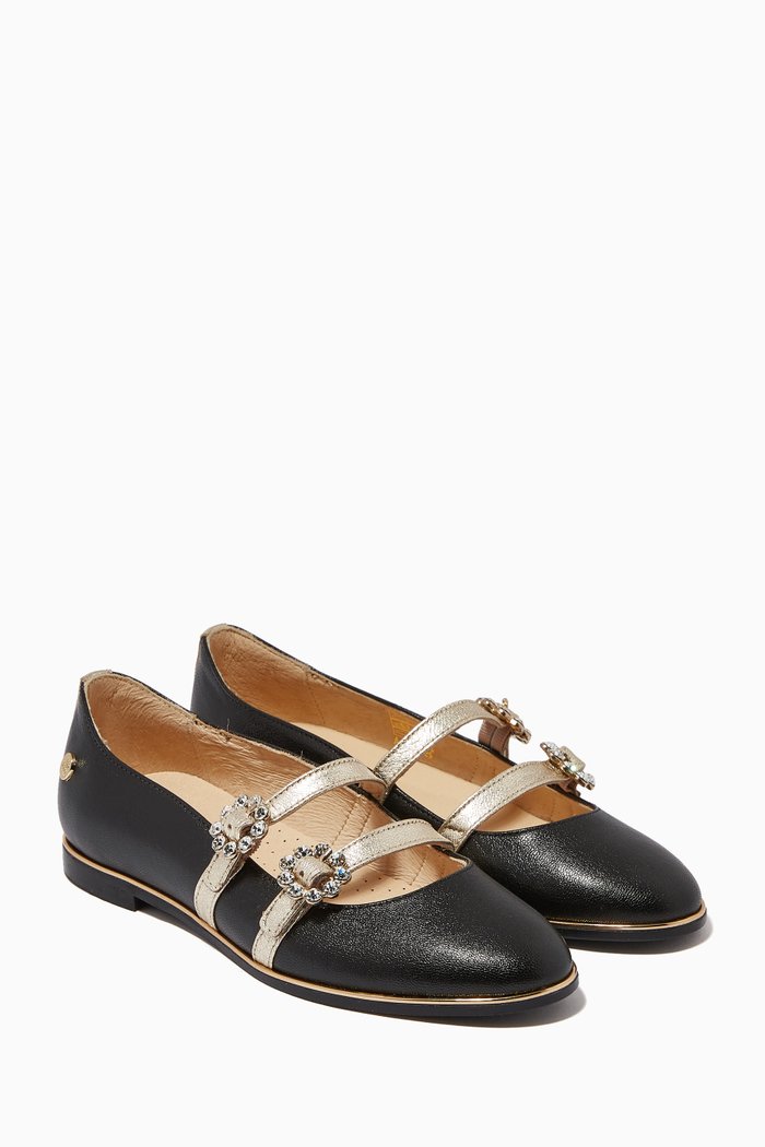 

Embellished Mary Jane Pumps in Leather, Black