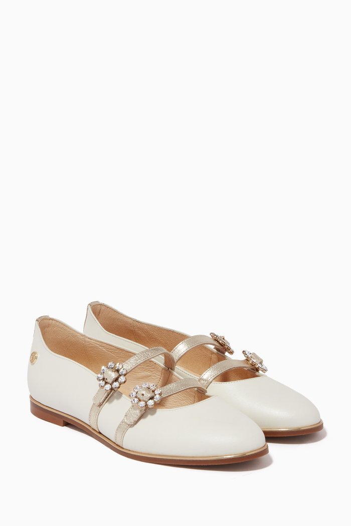 

Embellished Mary Jane Pumps in Leather, Neutral