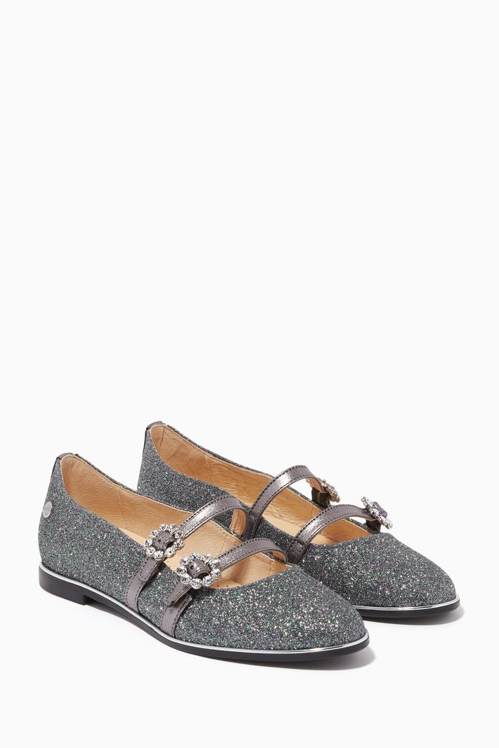 

Embellished Mary Jane Pumps in Leather, Silver